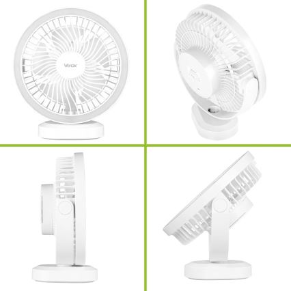 Ventilador de mesa recarregável com LED e iluminação LED/3W/5V USB 2400 mAh branco