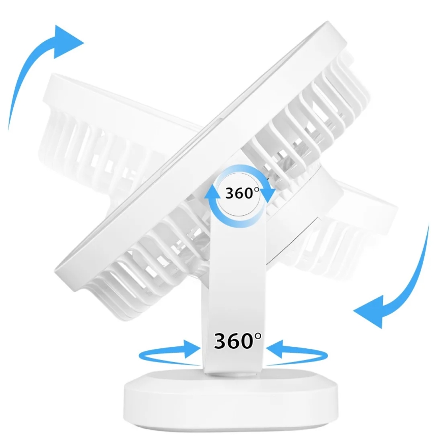 Ventilador de mesa recarregável com LED e iluminação LED/3W/5V USB 2400 mAh branco
