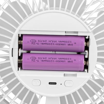 Ventilador de mesa recarregável com LED e iluminação LED/3W/5V USB 2400 mAh branco