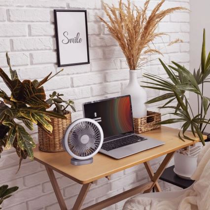 Ventilador de mesa recarregável com LED e iluminação LED/3W/5V USB 2400 mAh cinza