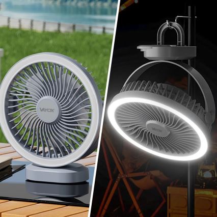 Ventilador de mesa recarregável com LED e iluminação LED/3W/5V USB 2400 mAh cinza