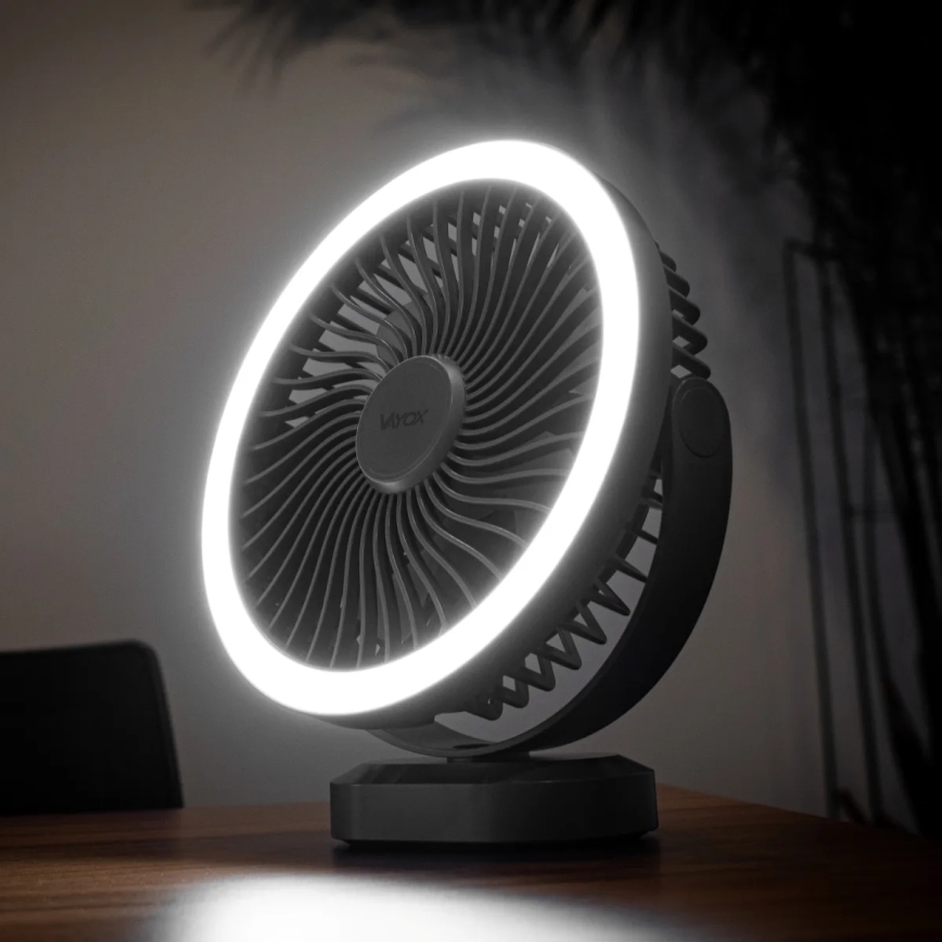 Ventilador de mesa recarregável com LED e iluminação LED/3W/5V USB 2400 mAh cinza