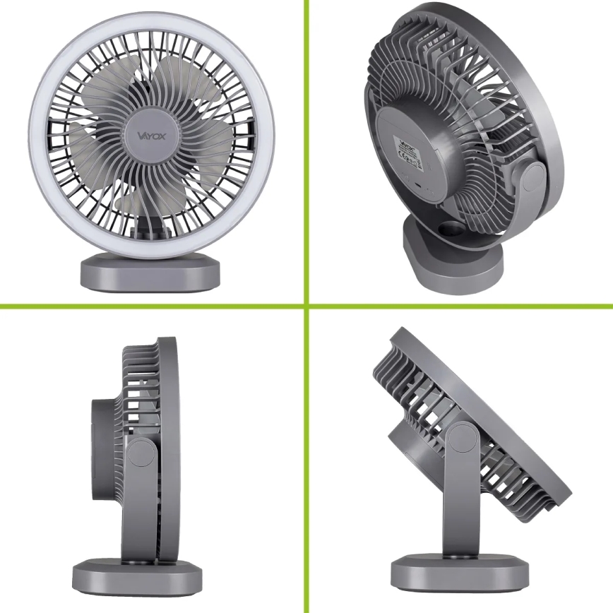 Ventilador de mesa recarregável com LED e iluminação LED/3W/5V USB 2400 mAh cinza