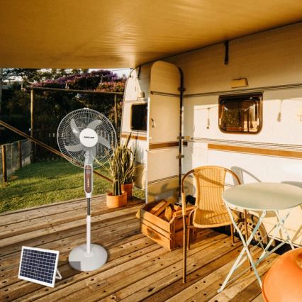 Ventilador de pé solar 15W/4V/230V, diâmetro 45 cm, branco