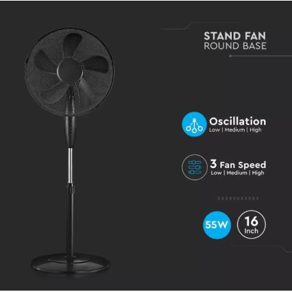 Ventilador de pé Ø 43 cm 55W/230V preto