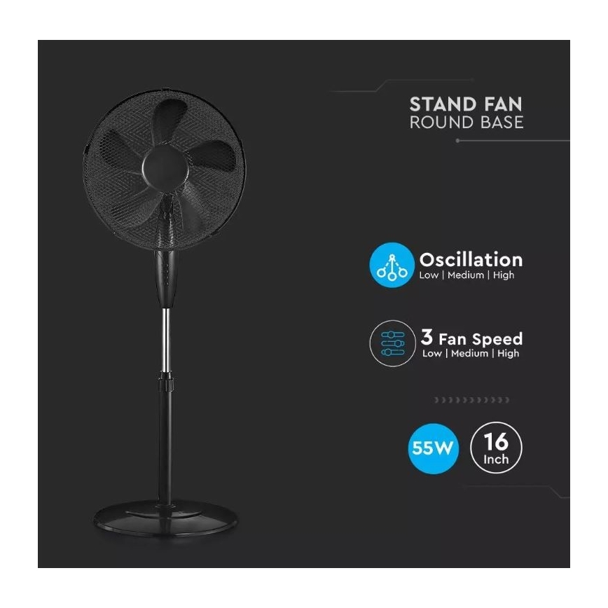 Ventilador de pé Ø 43 cm 55W/230V preto