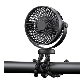 Ventilador de secretária recarregável 3W/5V 1200 mAh preto