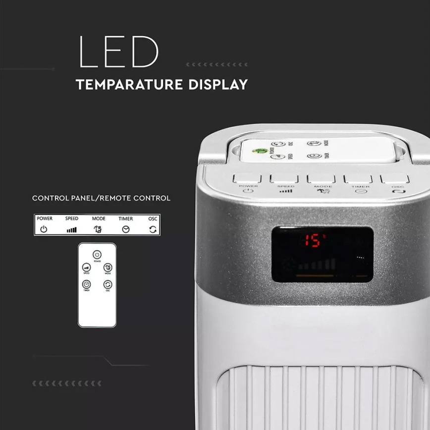 Ventilador de torre com indicador de temperatura e comando  55W/230V
