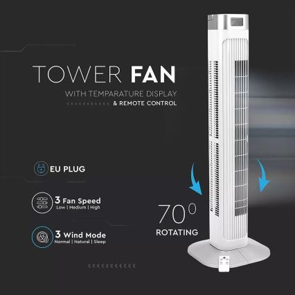 Ventilador de torre com indicador de temperatura e comando  55W/230V