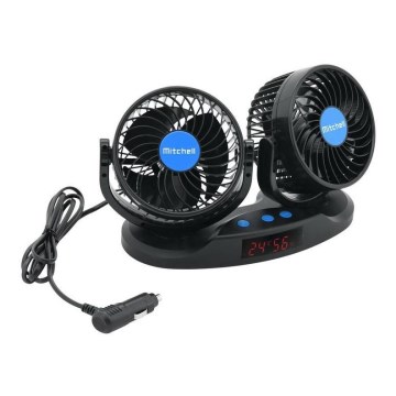 Ventilador para painel de carro com termómetro 9W/12V preto