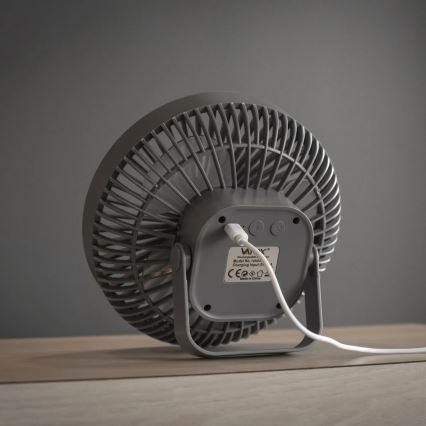 Ventoinha de mesa LED com iluminação LED/2W/5V USB 2400 mAh cinzento