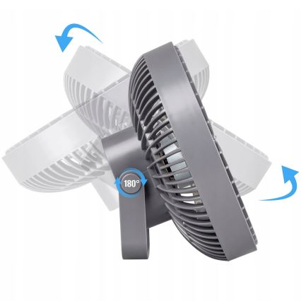 Ventoinha de mesa LED com iluminação LED/2W/5V USB 2400 mAh cinzento