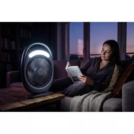Ventoinha de secretária recarregável com iluminação LED LED/2,8W/5V USB 2400 mAh cinzento