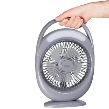 Ventoinha de secretária recarregável com iluminação LED LED/2,8W/5V USB 2400 mAh cinzento