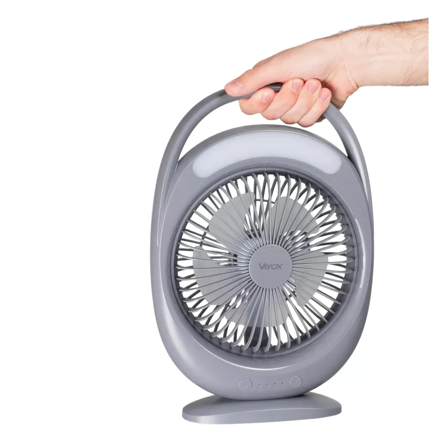 Ventoinha de secretária recarregável com iluminação LED LED/2,8W/5V USB 2400 mAh cinzento