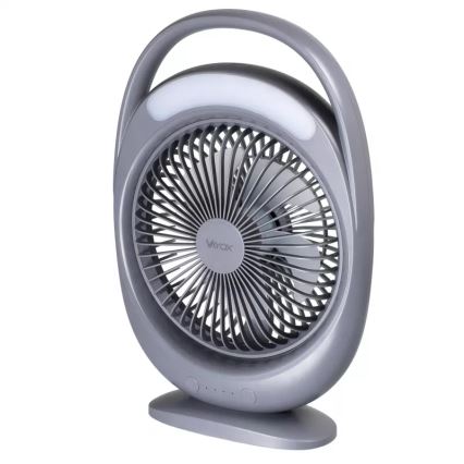 Ventoinha de secretária recarregável com iluminação LED LED/2,8W/5V USB 2400 mAh cinzento