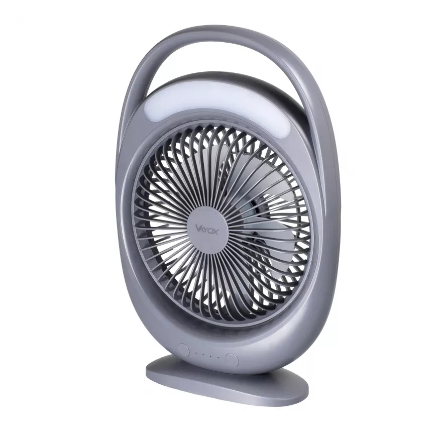 Ventoinha de secretária recarregável com iluminação LED LED/2,8W/5V USB 2400 mAh cinzento