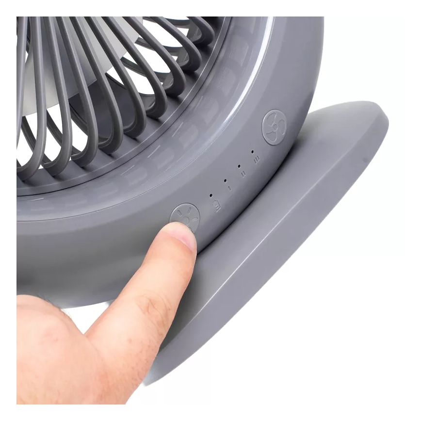 Ventoinha de secretária recarregável com iluminação LED LED/2,8W/5V USB 2400 mAh cinzento