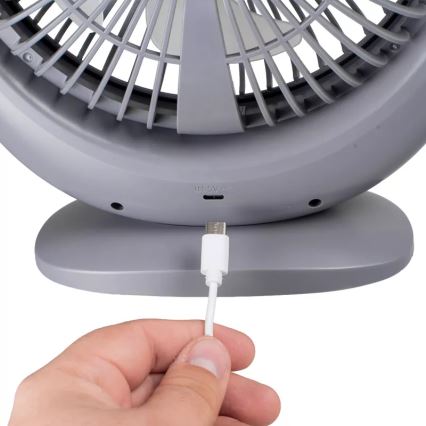 Ventoinha de secretária recarregável com iluminação LED LED/2,8W/5V USB 2400 mAh cinzento