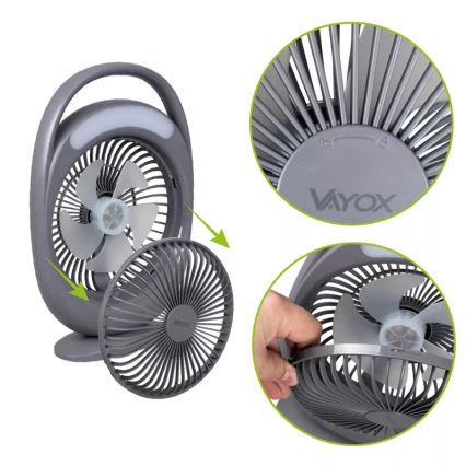 Ventoinha de secretária recarregável com iluminação LED LED/2,8W/5V USB 2400 mAh cinzento