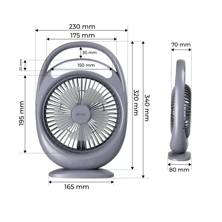 Ventoinha de secretária recarregável com iluminação LED LED/2,8W/5V USB 2400 mAh cinzento
