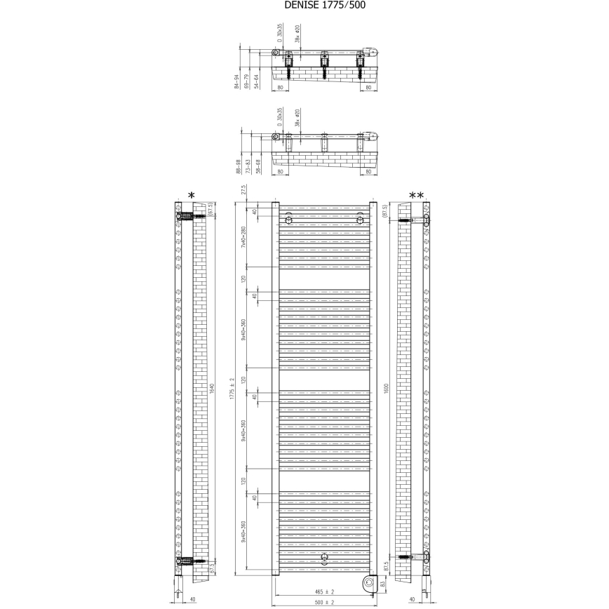 Vertaduro - Radiador de casa de banho com termóstato DENISE 800W 178x50 cm preto