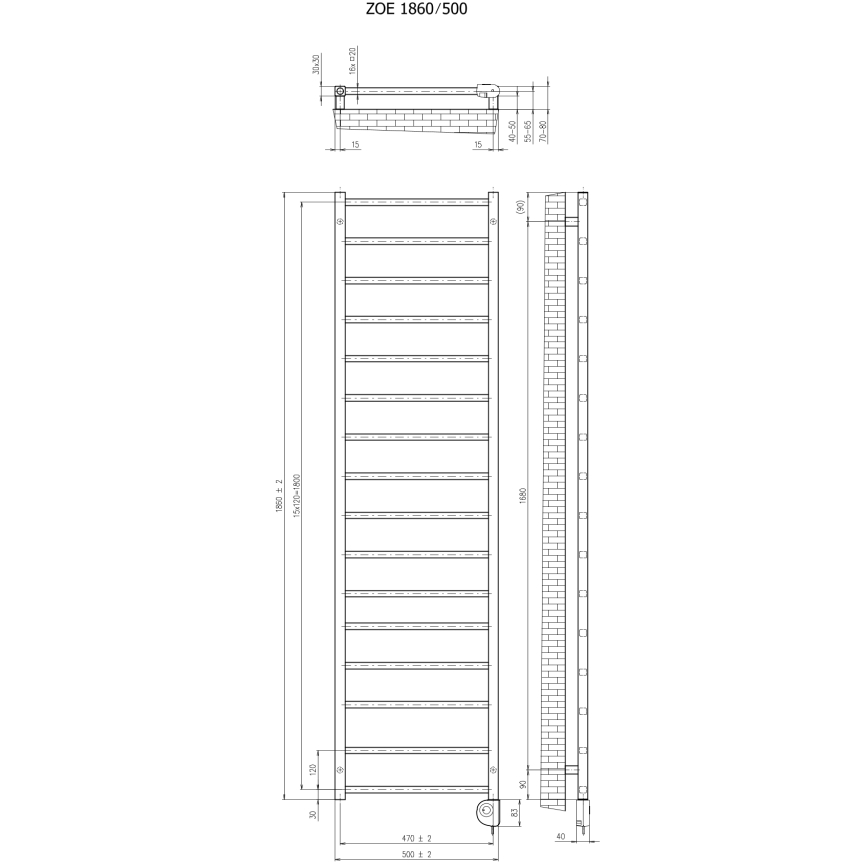 Vertaduro - Radiador de casa de banho com termóstato ZOE 400 W 186x50 cm taupe