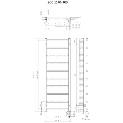 Vertaduro - Radiador de casa de banho com termóstato ZOE 400W 114x40 cm preto