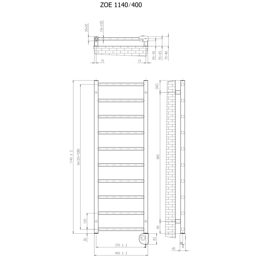 Vertaduro - Radiador de casa de banho com termóstato ZOE 400W 114x40 cm preto