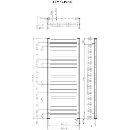 Vertaduro - Radiador de casa de banho LUCY com termóstato, 600 W, 125 x 50 cm, acabamento antracite