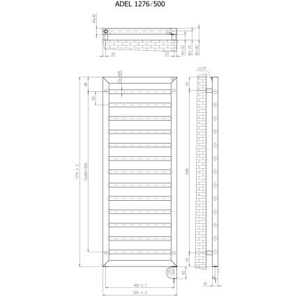 Vertaduro - Radiador para casa de banho ADEL 600W com termóstato, 128 x 50 cm, preto