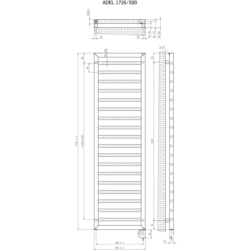 Vertaduro - Radiador para casa de banho com termóstato ADEL 600W 172x50 cm branco