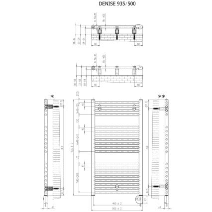 Vertaduro - Radiador para casa de banho com termostato DENISE 400W 94x50 cm branco