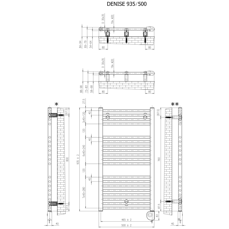 Vertaduro - Radiador para casa de banho com termostato DENISE 400W 94x50 cm branco