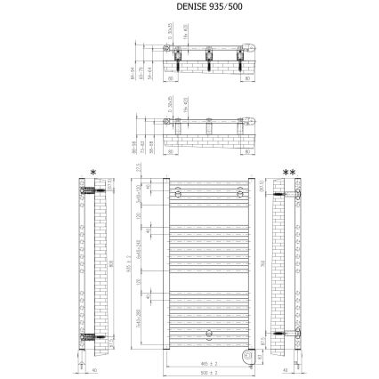 Vertaduro - Radiador para casa de banho com termostato DENISE 400W 94x50 cm taupe