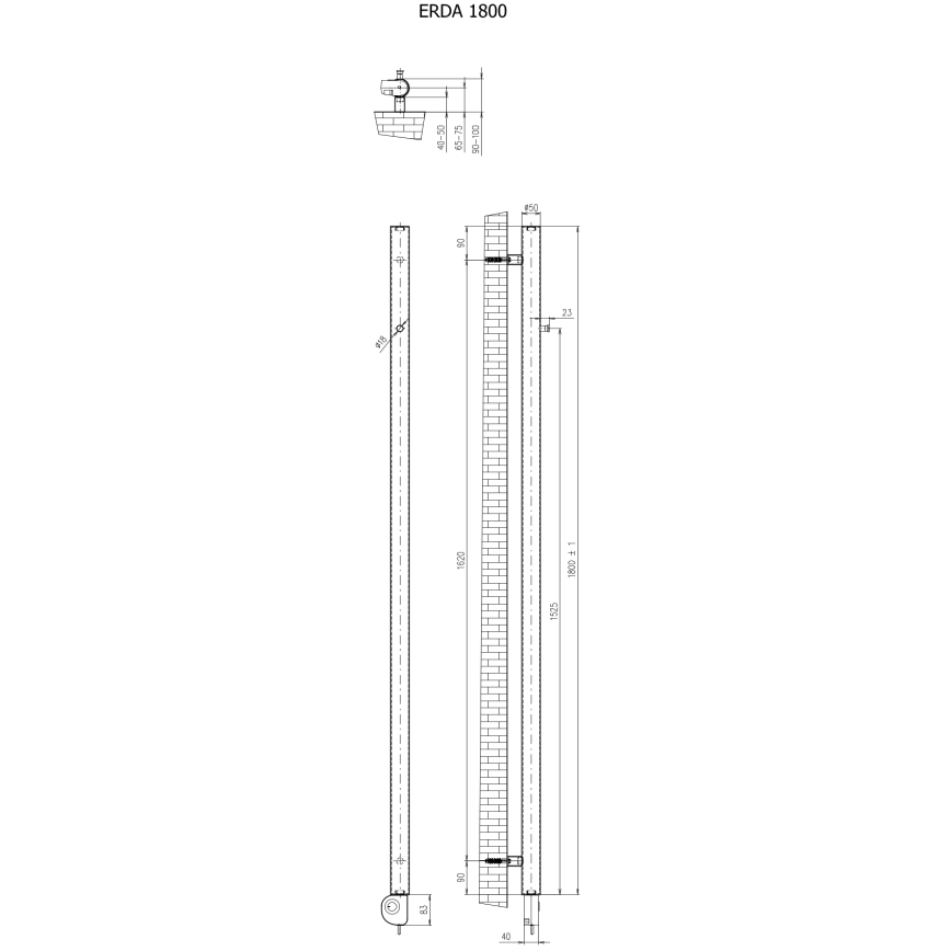 Vertaduro - Radiador para casa de banho com termóstato ERDA 400W 180x5 cm branco