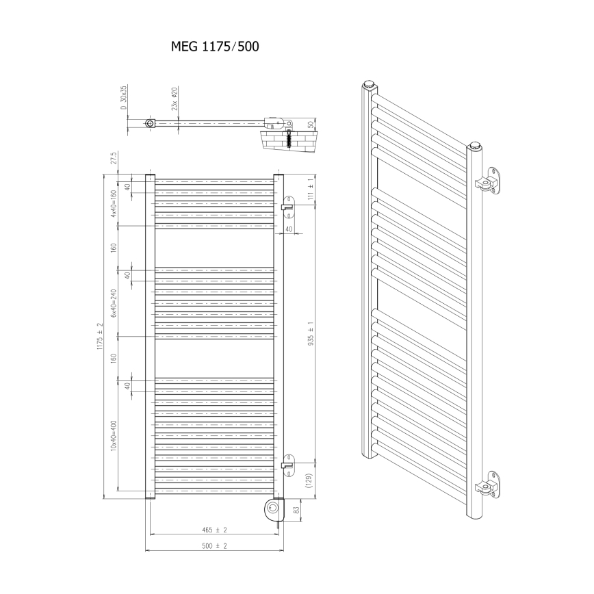 Vertaduro - Radiador para casa de banho com termostato MEG 600W 118x50 cm branco