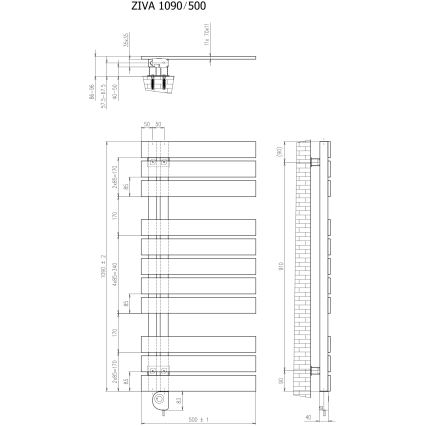 Vertaduro - Radiador para casa de banho com termostato ZIVA 500W 109x50 cm preto