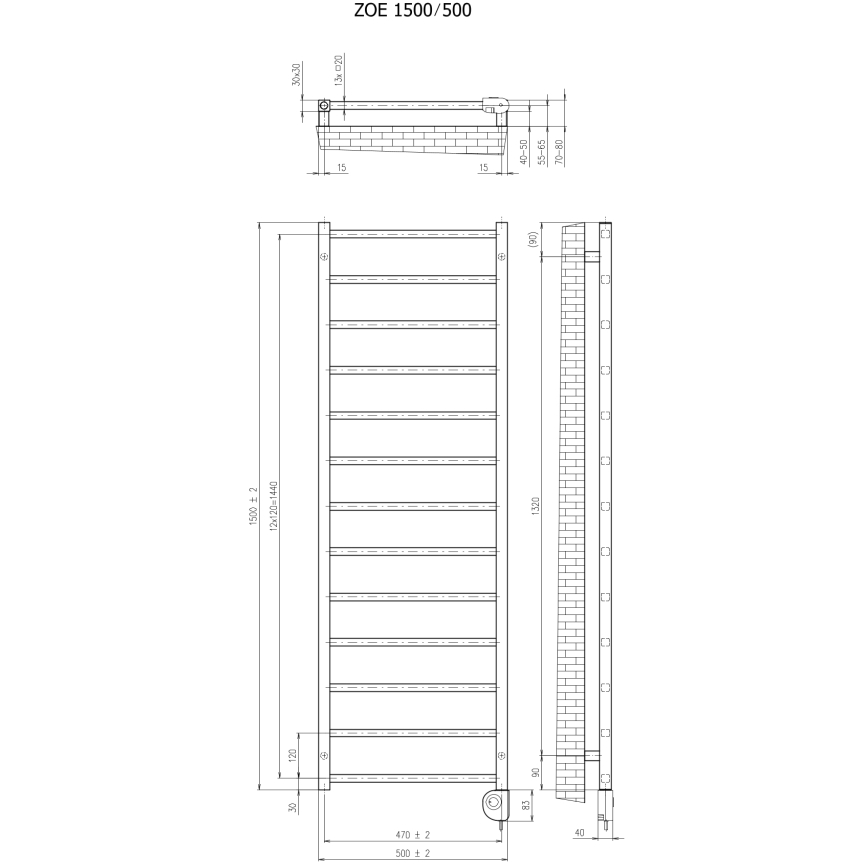 Vertaduro - Radiador para casa de banho com termóstato ZOE 400W 150x50 cm preto