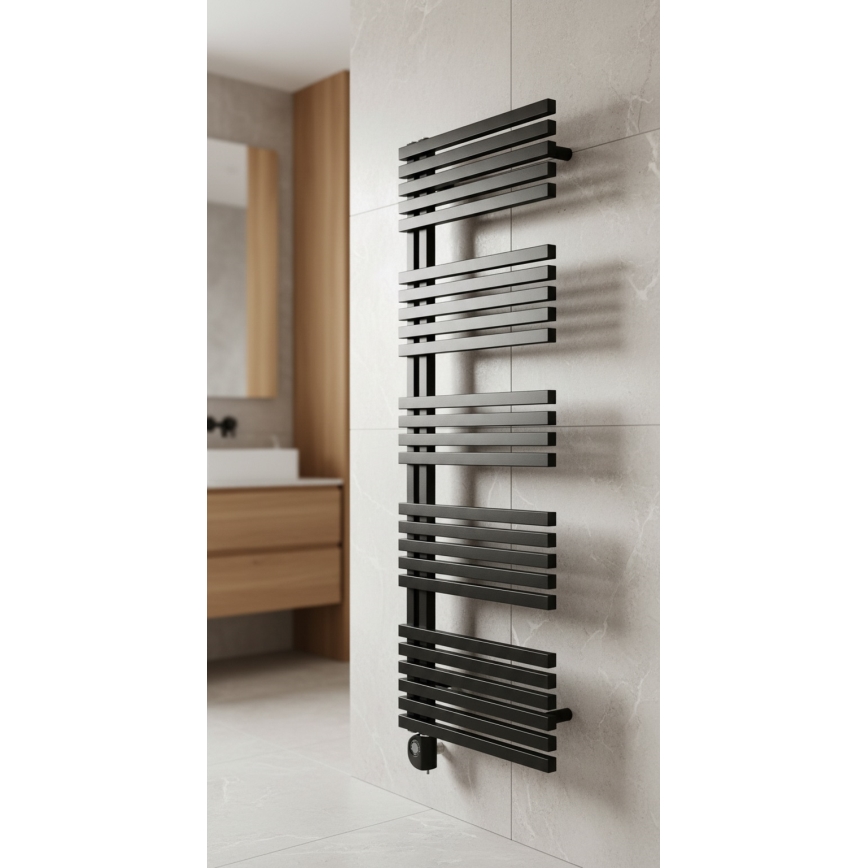 Vertaduro - Toalheiro aquecido para casa de banho com termóstato MICHELLE 600 W 129 x 50 cm preto