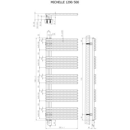 Vertaduro - Toalheiro aquecido para casa de banho com termóstato MICHELLE 600 W 129 x 50 cm preto