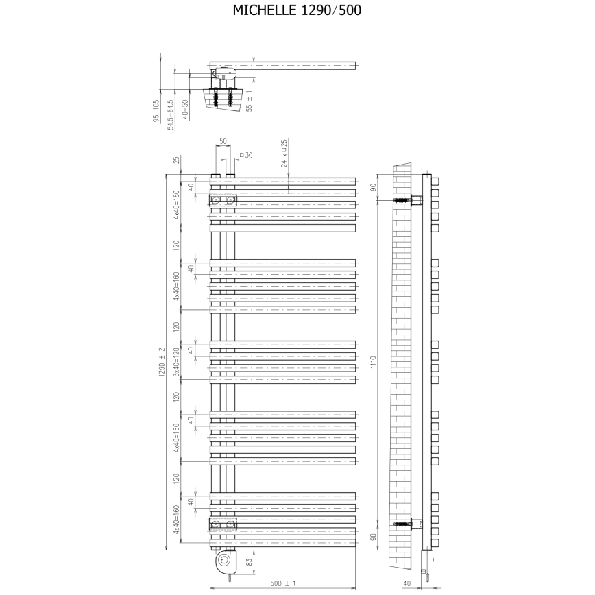 Vertaduro - Toalheiro aquecido para casa de banho com termóstato MICHELLE 600 W 129 x 50 cm preto