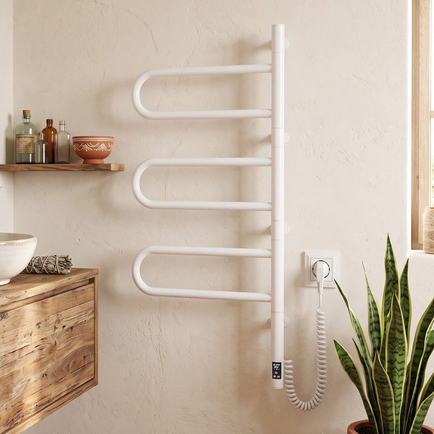 Vertaduro - Toalheiro elétrico giratório com termóstato ELA 120W/230V 80x49 cm IP44 branco