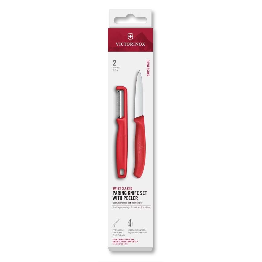 Victorinox - Conjunto com faca de cozinha e descascador SWISS CLASSIC vermelho