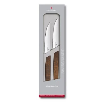 Victorinox - Conjunto de 2 facas para bife SWISS MODERN 12 cm, cabo de nogueira