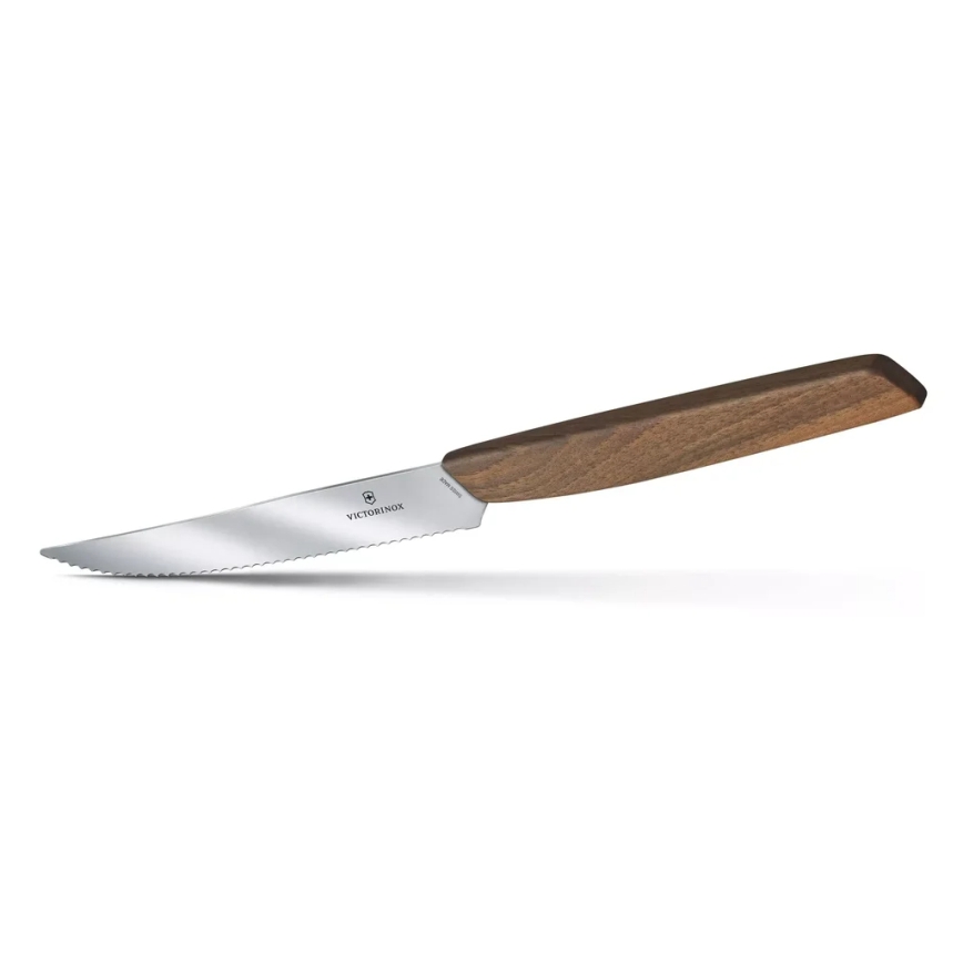 Victorinox - Conjunto de 2 facas para bife SWISS MODERN 12 cm, cabo de nogueira