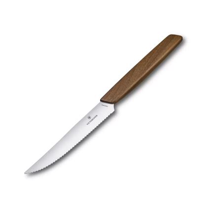 Victorinox - Conjunto de 2 facas para bife SWISS MODERN 12 cm, cabo de nogueira