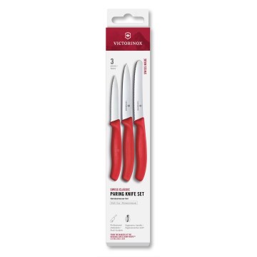 Victorinox - Conjunto de 3 facas de cozinha para legumes SWISS CLASSIC, vermelho