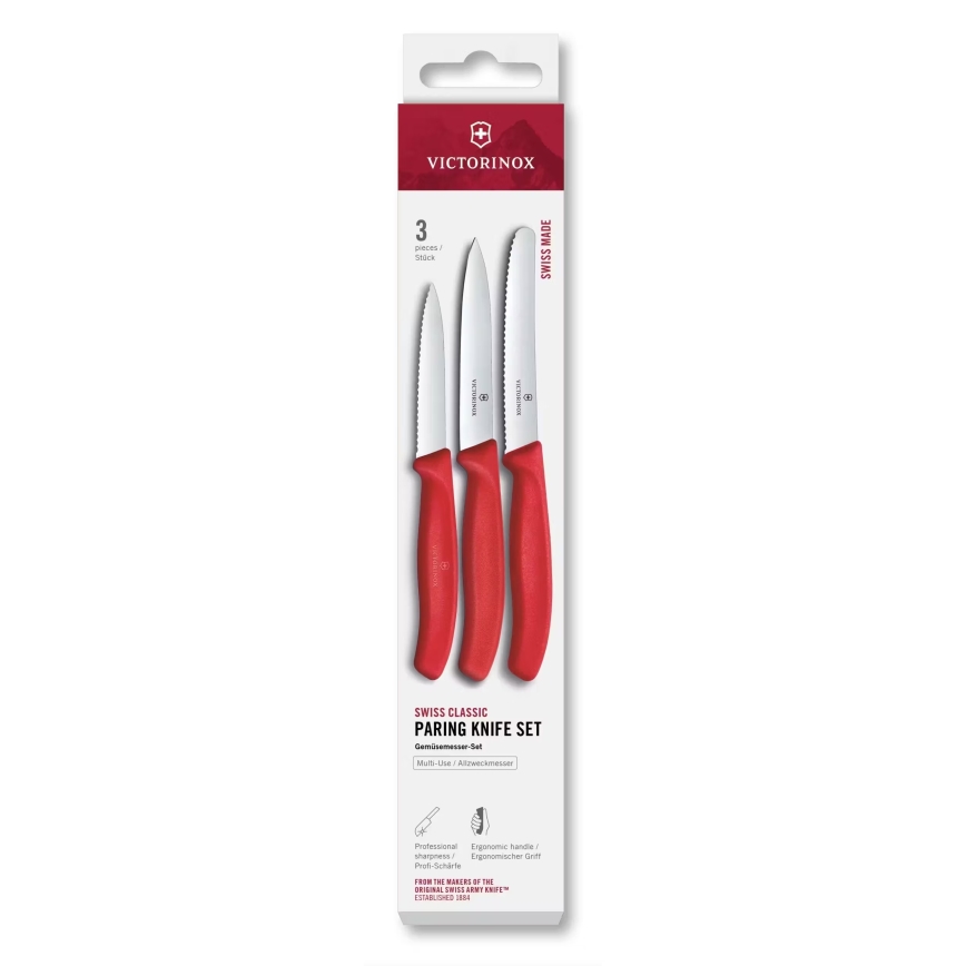 Victorinox - Conjunto de 3 facas de cozinha para legumes SWISS CLASSIC, vermelho