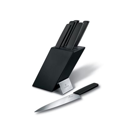 Victorinox - Conjunto de 7 facas de cozinha SWISS MODERN em bloco, faia/preto